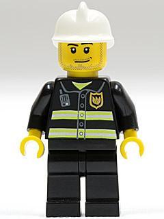 LEGO Minifigure-Fire - Reflective Stripes, Black Legs, White Fire Helmet, Smirk and Stubble Beard-Town / City / Fire-CTY093-Creative Brick Builders